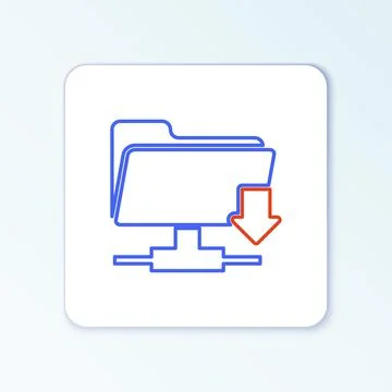 Line FTP folder download icon isolated on white background. Software update Stock Illustration