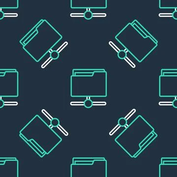 Line FTP folder icon isolated seamless pattern on black background. Software Stockillustratie