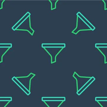 Line Funnel or filter icon isolated seamless pattern on blue background. Vector Stock Illustration