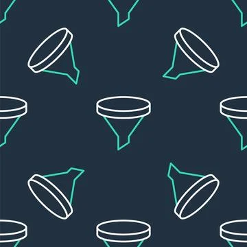 Line Funnel or filter icon isolated seamless pattern on black background. Vector Illustrazione stock