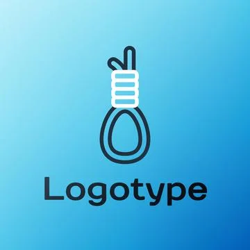 Line Gallows rope loop hanging icon isolated on blue background. Rope tied into Stock Illustration