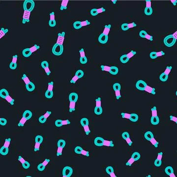 Line Gallows rope loop hanging icon isolated seamless pattern on black Stock Illustration