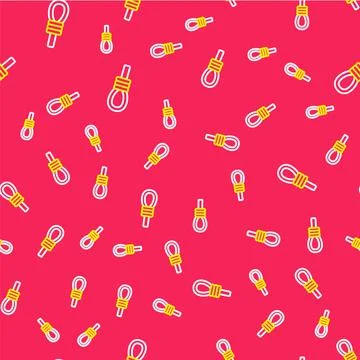 Line Gallows rope loop hanging icon isolated seamless pattern on red background Illustrazione stock