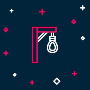 Line Gallows rope loop hanging icon isolated on blue background. Rope tied into Illustrazione stock