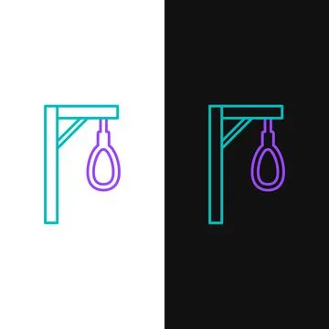 Line Gallows rope loop hanging icon isolated on white and black background. Rope Stock Illustration