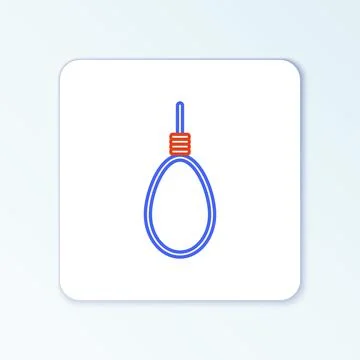 Line Gallows rope loop hanging icon isolated on white background. Rope tied into Stock Illustration