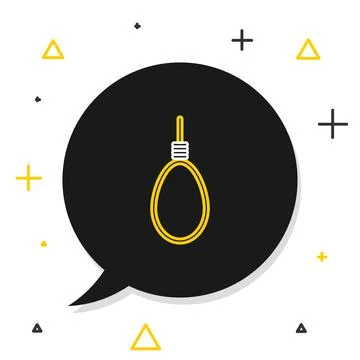 Line Gallows rope loop hanging icon isolated on white background. Rope tied into Stock Illustration