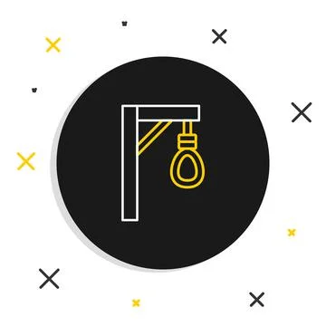 Line Gallows rope loop hanging icon isolated on white background. Rope tied into Stock Illustration