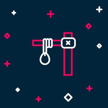 Line Gallows rope loop hanging icon isolated on blue background. Rope tied into Illustrazione stock