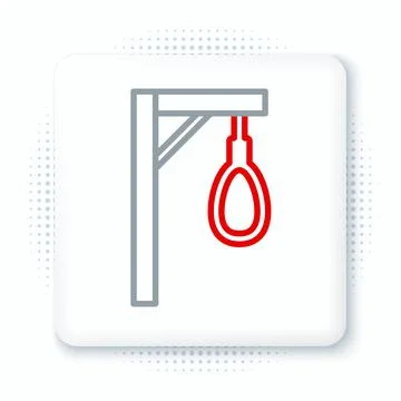 Line Gallows rope loop hanging icon isolated on white background. Rope tied into Stock Illustration