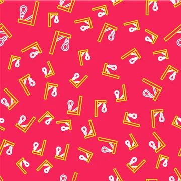 Line Gallows rope loop hanging icon isolated seamless pattern on red backgrou Illustrazione stock