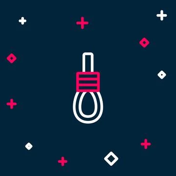 Line Gallows rope loop hanging icon isolated on blue background. Rope tied .. Illustrazione stock