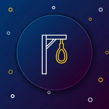 Line Gallows rope loop hanging icon isolated on blue background. Rope tied .. イラスト素材