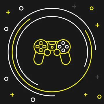Line Game controller or joystick for game console icon isolated on black Stock Illustration