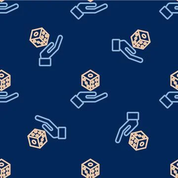 Line Game dice icon isolated seamless pattern on blue background. Casino gamb Stock Illustration