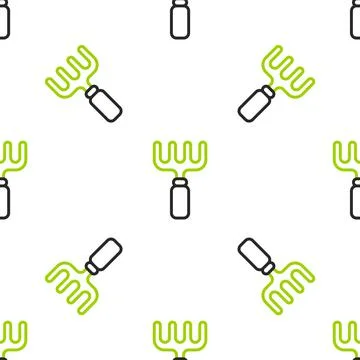Line Garden rake icon isolated seamless pattern on white background. Tool for Stock Illustration