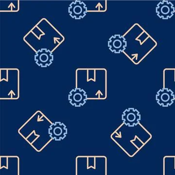 Line Gear wheel with package box icon isolated seamless pattern on blue 스톡 일러스트