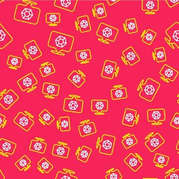 Line Gem stone icon isolated seamless pattern on red background. Jewelry symbol 스톡 일러스트