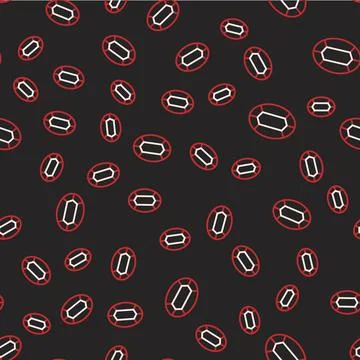 Line Gem stone icon isolated seamless pattern on black background. Jewelry Stock Illustration