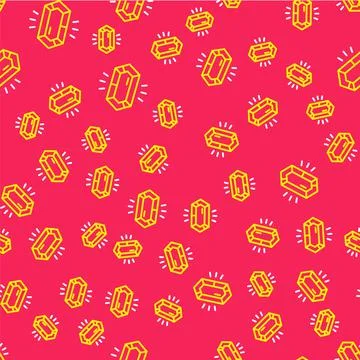 Line Gem stone icon isolated seamless pattern on red background. Jewelry symbol Stock Illustration