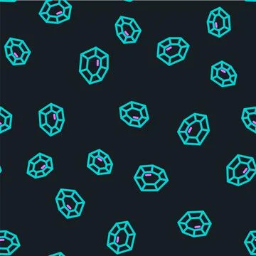 Line Gem stone icon isolated seamless pattern on black background. Jewelry sy Stock Illustration