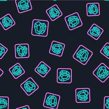 Line Gem stone icon isolated seamless pattern on black background. Jewelry Stock Illustration