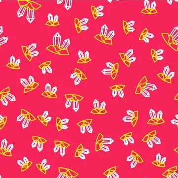 Line Gem stone icon isolated seamless pattern on red background. Jewelry symbol Illustrazione stock