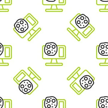 Line Genetic engineering modification on laptop icon isolated seamless pattern 스톡 일러스트