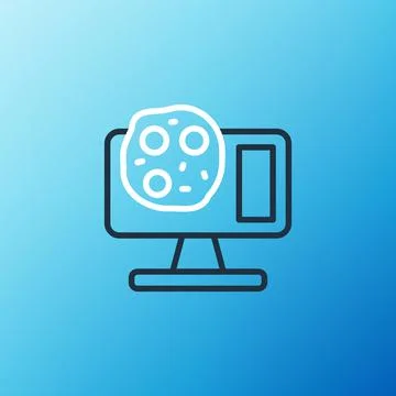 Line Genetic engineering modification on laptop icon isolated on blue background イラスト素材