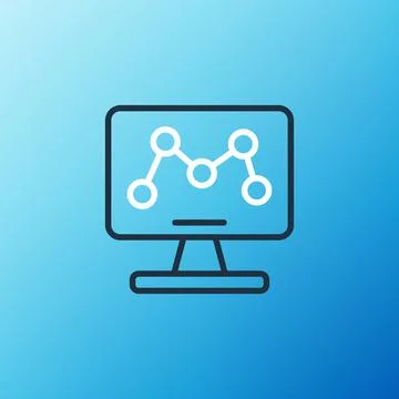 Line Genetic engineering modification on laptop icon isolated on blue background Illustrazione stock