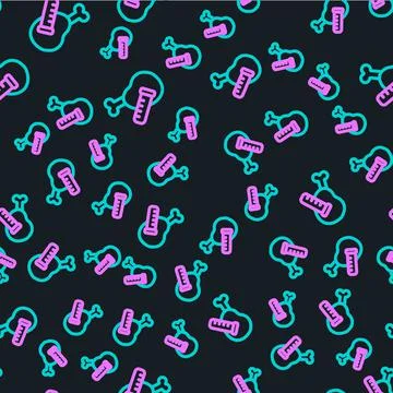 Line Genetically modified chicken icon isolated seamless pattern on black bac Stock Illustration