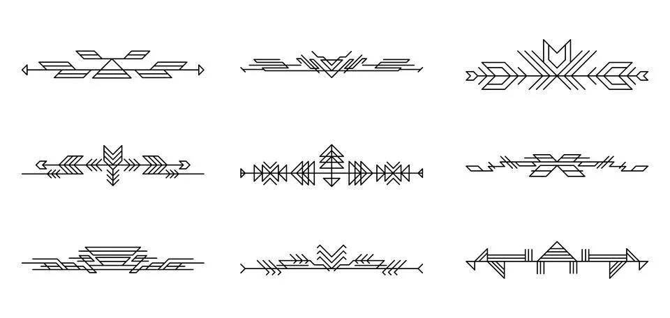Line geometric elements set. Tribal ethnic decorative linear dividers. Stock Illustration
