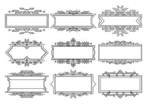 Line geometric frames set. Tribal ethnic decorative linear backgrounds. Stock Illustration