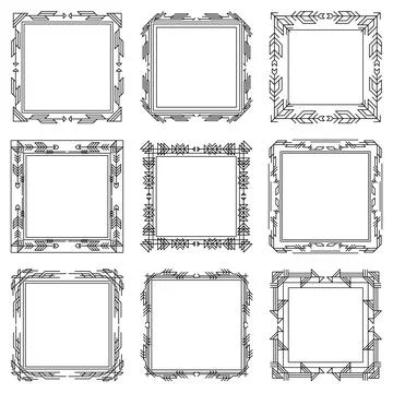 Line geometric frames set. Tribal ethnic decorative linear backgrounds. Stock Illustration