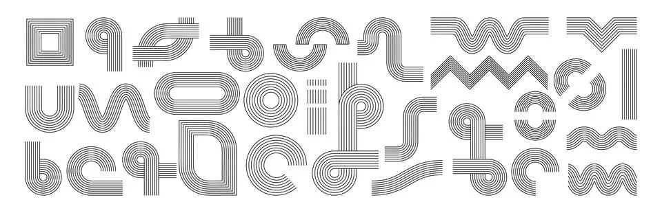 Line geometric pattern. Graphic retro Zen figure. Bauhaus arc. Flat circle sy Stock Illustration