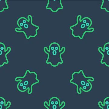 Line Ghost icon isolated seamless pattern on blue background. Happy Halloween Illustrazione stock