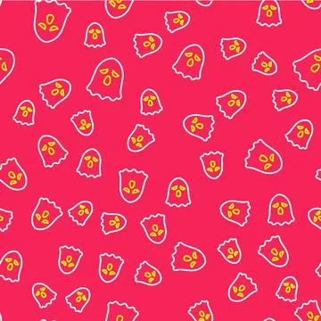 Line Ghost icon isolated seamless pattern on red background. Happy Halloween Illustrazione stock