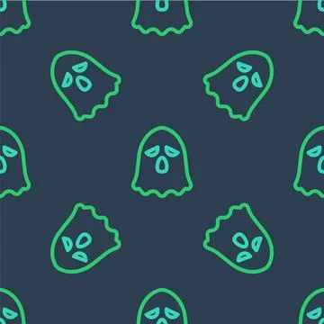 Line Ghost icon isolated seamless pattern on blue background. Happy Halloween Stockillustratie