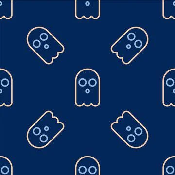 Line Ghost icon isolated seamless pattern on blue background. Happy Halloween Stockillustratie