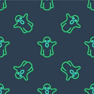 Line Ghost icon isolated seamless pattern on blue background. Happy Halloween Stockillustratie
