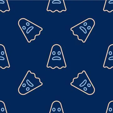 Line Ghost icon isolated seamless pattern on blue background. Happy Halloween Illustrazione stock