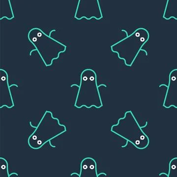 Line Ghost icon isolated seamless pattern on black background. Happy Halloween Stock Illustration