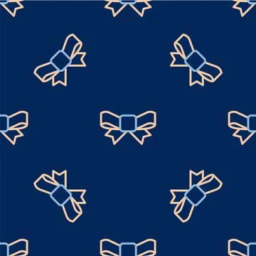 Line Gift bow icon isolated seamless pattern on blue background. Vector Stock Illustration