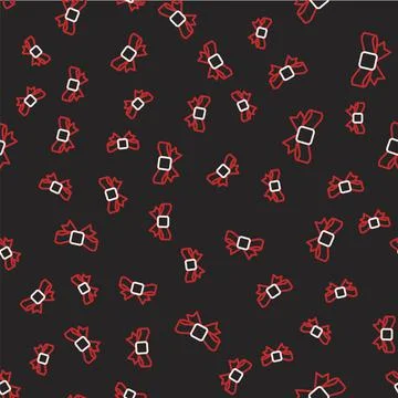 Line Gift bow icon isolated seamless pattern on black background. Vector Illustrazione stock