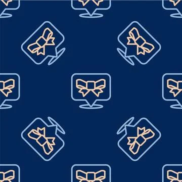 Line Gift bow icon isolated seamless pattern on blue background. Vector Stock Illustration