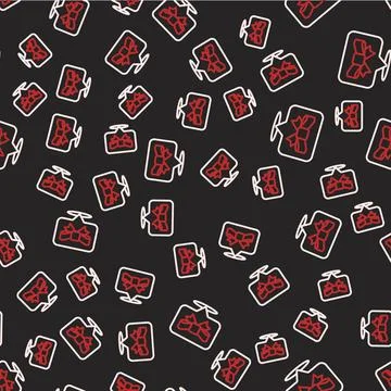 Line Gift bow icon isolated seamless pattern on black background. Vector Stock Illustration