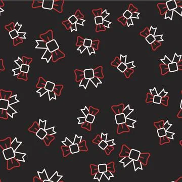 Line Gift bow icon isolated seamless pattern on black background.  Vector Ilustración de archivo