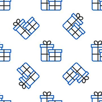 Line Gift box icon isolated seamless pattern on white background. Merry Stock Illustration