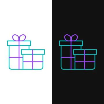 Line Gift box icon isolated on white and black background. Merry Christmas and 库存插图