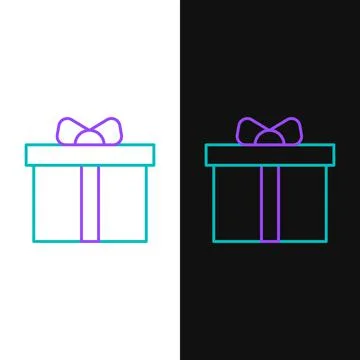Line Gift box icon isolated on white and black background. Happy Birthday Illustrazione stock